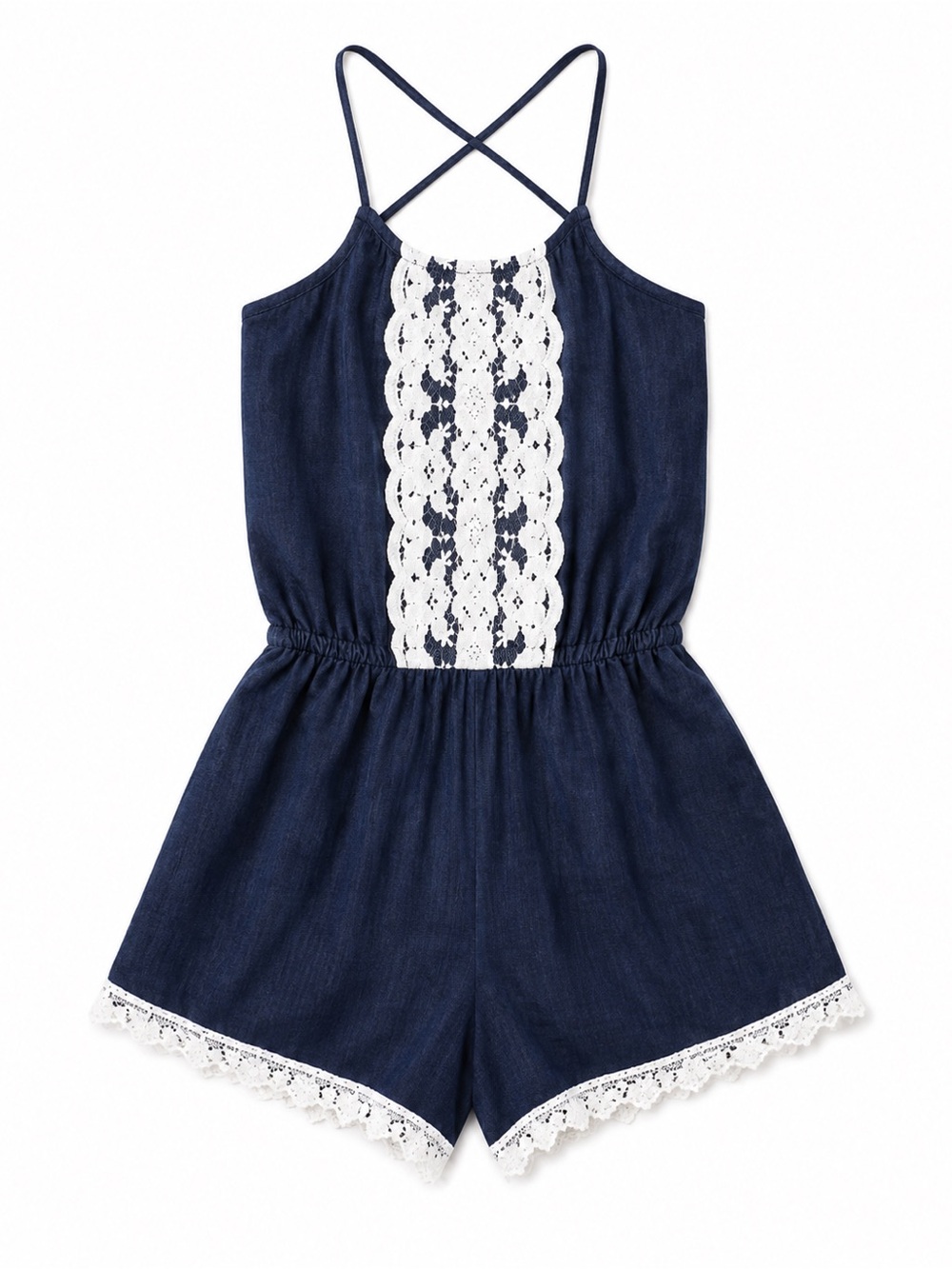 Maurice’s blue and white lace romper